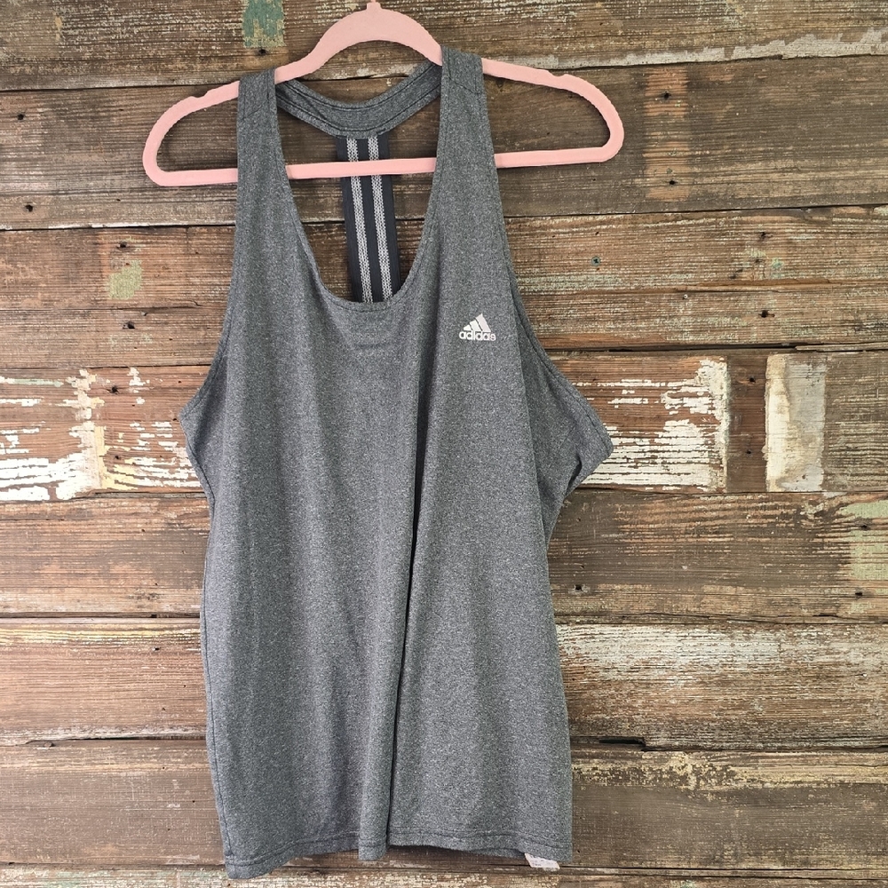 Adidas Gray Racerback Relaxed Tank Top, Plus Size 2X